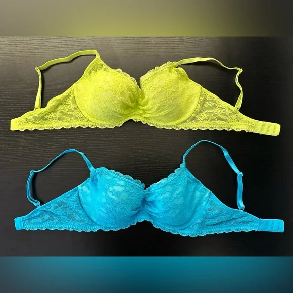 Victoria's Secret Lace Underwire Bra Set - Blue and Yellow - Picture 4 of 6